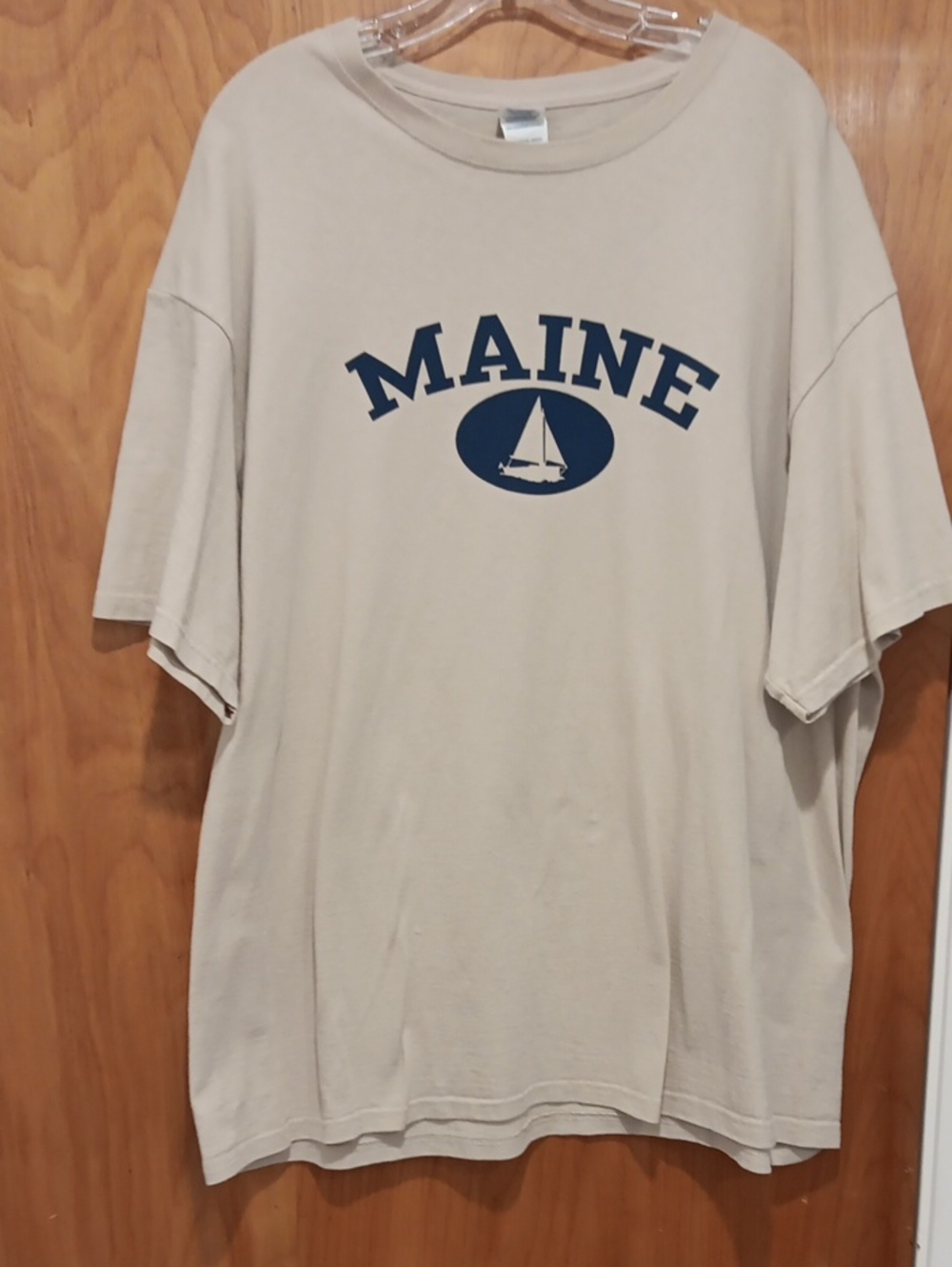 Delta Beige Short Sleeve Tee with Navy MAINE Graphic